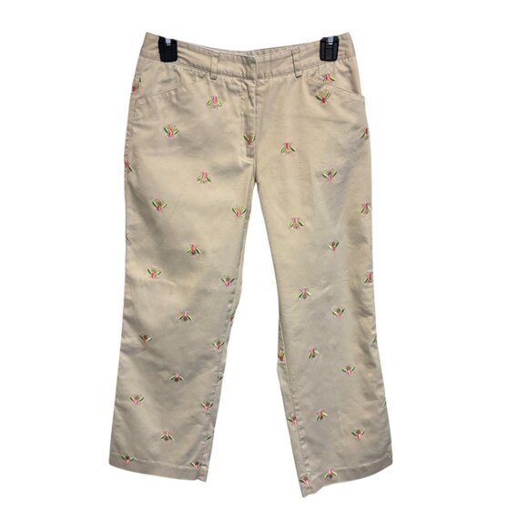 Lilly Pulitzer Tan Khaki Embroidered Bees Capri Pants - Picture 1 of 8